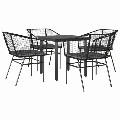 Vrtna garnitura - 5-dijelni vrtni blagovaonski set s jastucima od crnog - Crna i tamno siva 80 x 80 x 74 cm 4 Cijena