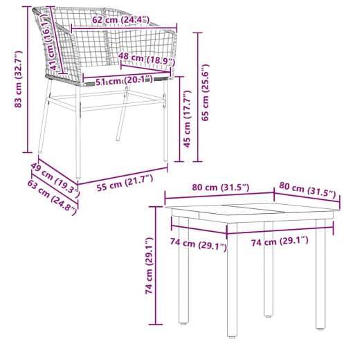 Vrtna garnitura - 5-dijelni vrtni blagovaonski set s jastucima od crnog - Crna i tamno siva 80 x 80 x 74 cm 4 Cijena