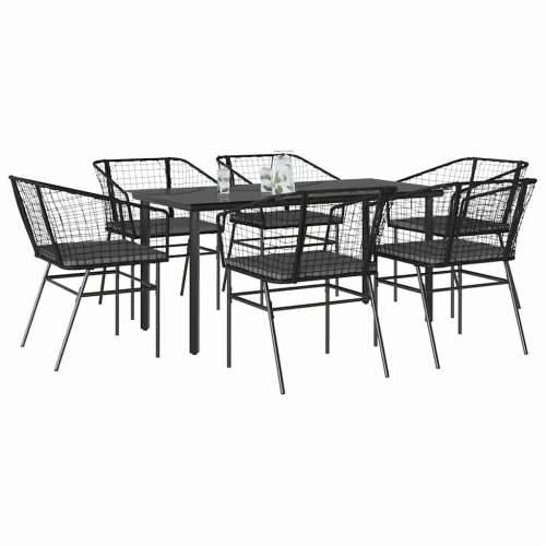 Vrtna garnitura - 7-dijelni vrtni blagovaonski set s jastucima, crno - Crna i tamno siva 160 x 80 x 74 cm 6 Cijena