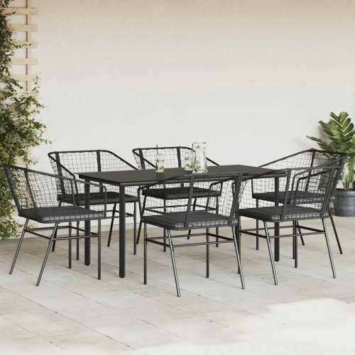 Vrtna garnitura - 7-dijelni vrtni blagovaonski set s jastucima, crno - Crna i tamno siva 160 x 80 x 74 cm 6 Cijena