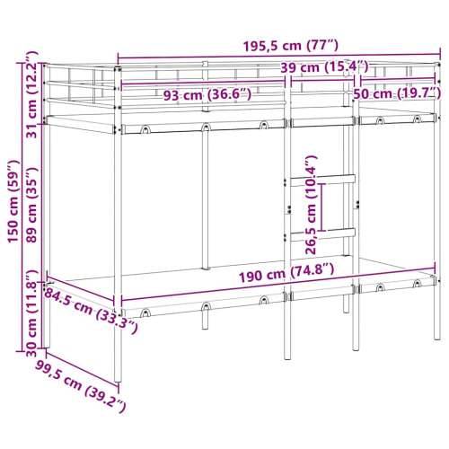 Krevet na kat bez madraca crni 100x190 cm čelik - Crna 100 x 190 cm Cijena