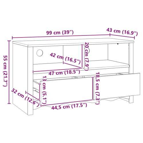TV Kabinet “DRAMMEN” Bijela 99x43x55 cm Čvrsto drvo bor Cijena
