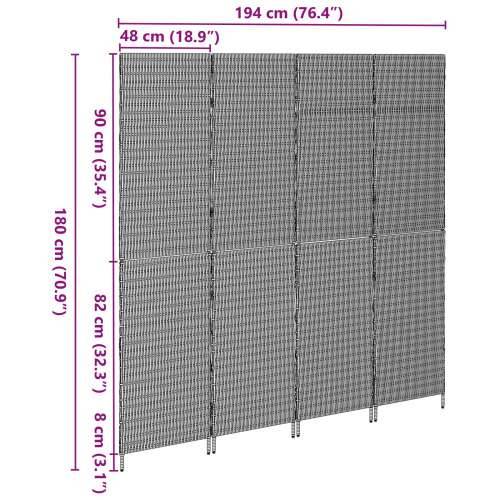 Pregrada za prostor 4 panela sklopiva crna 195x180 cm poli ratan Cijena