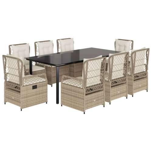 Vrtna garnitura - 9-dijelni vrtni blagovaonski set od poliratana s jastucima bež - bež i krem ​​bijela 200 x 100 x 74 cm 8 Cijena