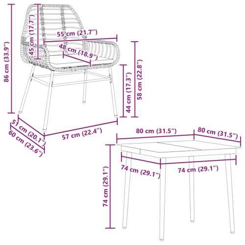 Vrtna garnitura - 5-dijelni vrtni blagovaonski set s jastucima poliratan i staklo - Smeđa 80 x 80 x 74 cm Da 4 Cijena