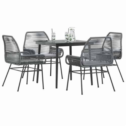 Vrtna garnitura - 5-dijelni vrtni blagovaonski set s jastucima poliratan i staklo - Siva 80 x 80 x 74 cm 4 Cijena