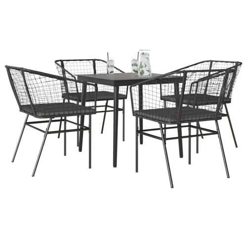 Vrtna garnitura - 5-dijelni vrtni blagovaonski set s jastucima od crnog - Crna 80 x 80 x 74 cm Da 4 Cijena