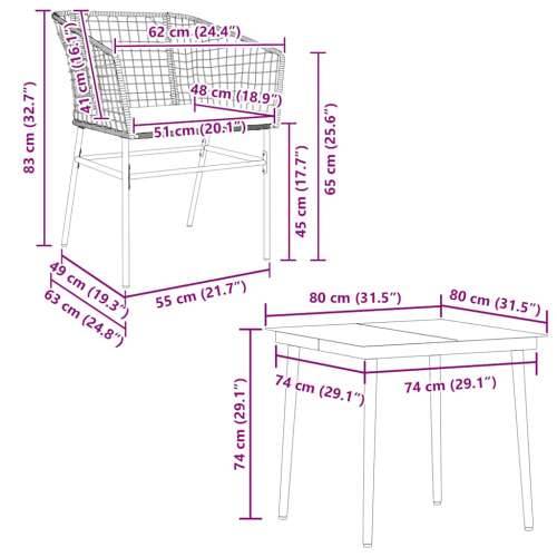 Vrtna garnitura - 5-dijelni vrtni blagovaonski set s jastucima od crnog - Crna 80 x 80 x 74 cm Da 4 Cijena