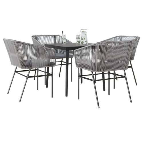 Vrtna garnitura - 5-dijelni vrtni blagovaonski set s jastucima poliratan i staklo - Siva 80 x 80 x 74 cm 4 Cijena
