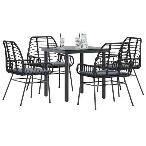 Vrtna garnitura - 5-dijelni vrtni blagovaonski set s jastucima od crnog - Crna i tamno siva 80 x 80 x 74 cm 4 Cijena