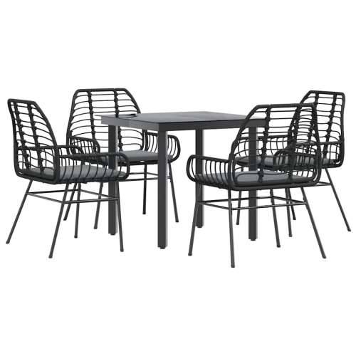 Vrtna garnitura - 5-dijelni vrtni blagovaonski set s jastucima od crnog - Crna i tamno siva 80 x 80 x 74 cm 4 Cijena