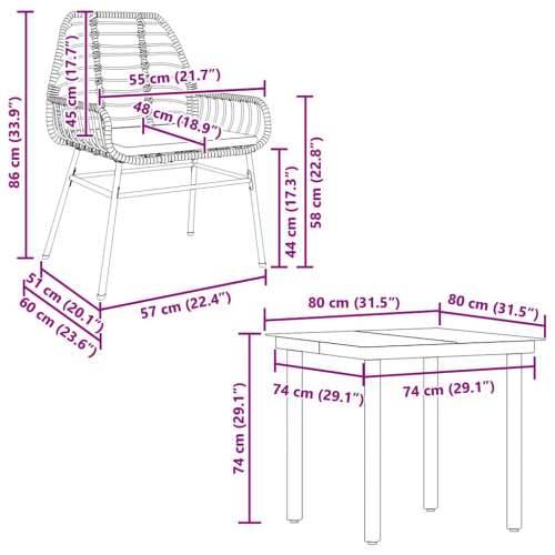 Vrtna garnitura - 5-dijelni vrtni blagovaonski set s jastucima od crnog - Crna i tamno siva 80 x 80 x 74 cm 4 Cijena