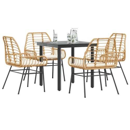 Vrtna garnitura - 5-dijelni vrtni blagovaonski set s jastucima poliratan i staklo - Smeđa i krem ​​bijela 80 x 80 x 74 cm 4 Cijena