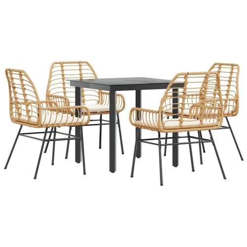 Vrtna garnitura - 5-dijelni vrtni blagovaonski set s jastucima poliratan i staklo - Smeđa i krem ​​bijela 80 x 80 x 74 cm 4 Cijena