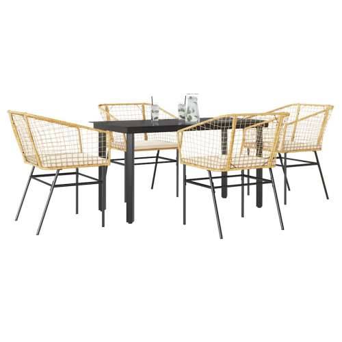 Vrtna garnitura - 5-dijelni vrtni blagovaonski set s jastucima poliratan i staklo - Smeđa i krem ​​bijela 140 x 70 x 74 cm 4 Cijena