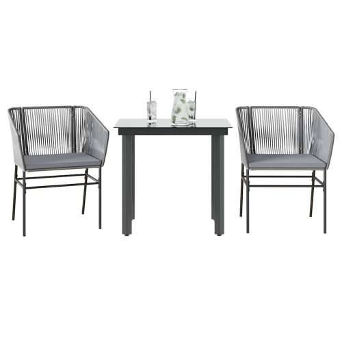 Vrtna garnitura - 3-dijelni vrtni blagovaonski set s jastucima poliratan i staklo - Siva 80 x 80 x 74 cm 2 Cijena