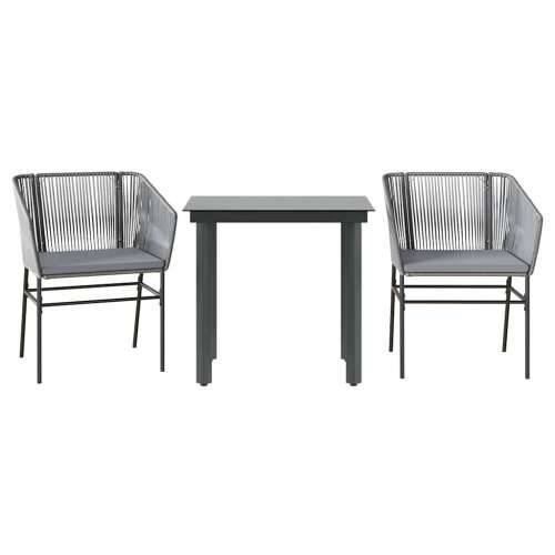 Vrtna garnitura - 3-dijelni vrtni blagovaonski set s jastucima poliratan i staklo - Siva 80 x 80 x 74 cm 2 Cijena