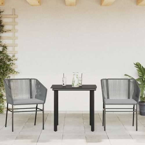 Vrtna garnitura - 3-dijelni vrtni blagovaonski set s jastucima poliratan i staklo - Siva 80 x 80 x 74 cm 2 Cijena