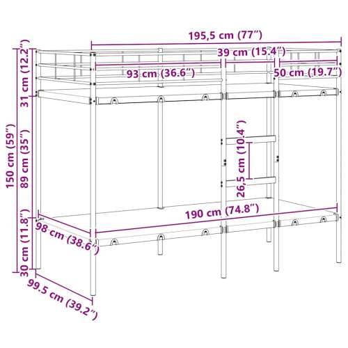Krevet na kat bez madraca bijeli 100x190 cm čelik - Bijela 100 x 190 cm Cijena
