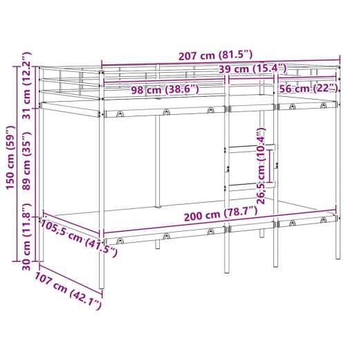 Krevet na kat bez madraca bijeli 107x203 cm čelik - Bijela 107 x 203 cm Cijena