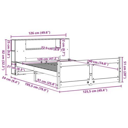 Krevet s regalom za knjige bez madraca 120x190 cm od borovine - Prirodna 120 x 190 cm Cijena