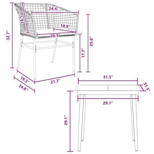 Vrtna garnitura - 3-dijelni vrtni blagovaonski set s jastucima poliratan i staklo - Smeđa 80 x 80 x 74 cm Da 2 Cijena