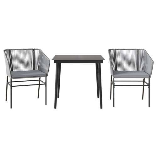 Vrtna garnitura - 3-dijelni vrtni blagovaonski set s jastucima poliratan i staklo - Siva 80 x 80 x 74 cm 2 Cijena