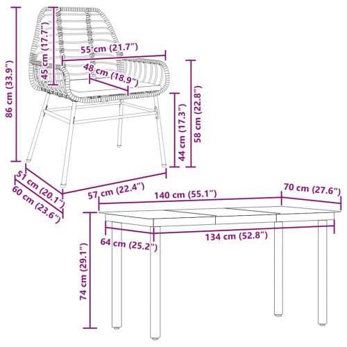 Vrtna garnitura - 5-dijelni vrtni blagovaonski set s jastucima od crnog - Crna i tamno siva 140 x 70 x 74 cm 4 Cijena