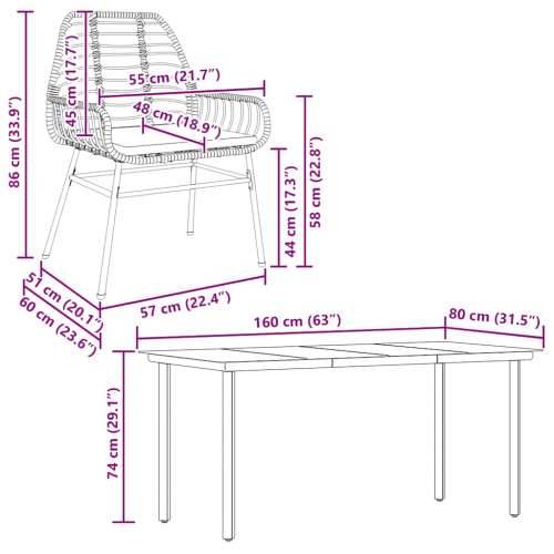 Vrtna garnitura - 7-dijelni vrtni blagovaonski set s jastucima, crno - Crna i tamno siva 160 x 80 x 74 cm 6 Cijena