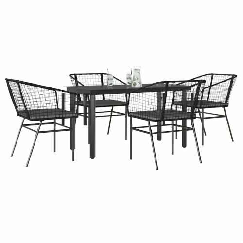 Vrtna garnitura - 5-dijelni vrtni blagovaonski set s jastucima od crnog - Crna i tamno siva 140 x 70 x 74 cm 4 Cijena