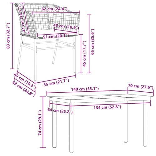 Vrtna garnitura - 5-dijelni vrtni blagovaonski set s jastucima od crnog - Crna i tamno siva 140 x 70 x 74 cm 4 Cijena