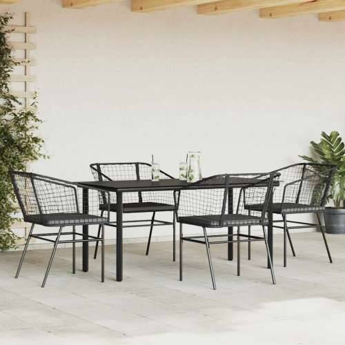 Vrtna garnitura - 5-dijelni vrtni blagovaonski set s jastucima od crnog - Crna i tamno siva 160 x 80 x 74 cm 4 Cijena