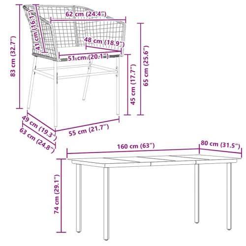 Vrtna garnitura - 5-dijelni vrtni blagovaonski set s jastucima od crnog - Crna i tamno siva 160 x 80 x 74 cm 4 Cijena