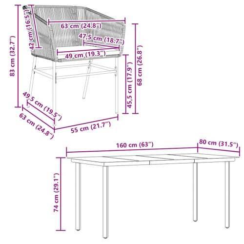 Vrtna garnitura - 5-dijelni vrtni blagovaonski set s jastucima poliratan i staklo - Siva 160 x 80 x 74 cm 4 Cijena