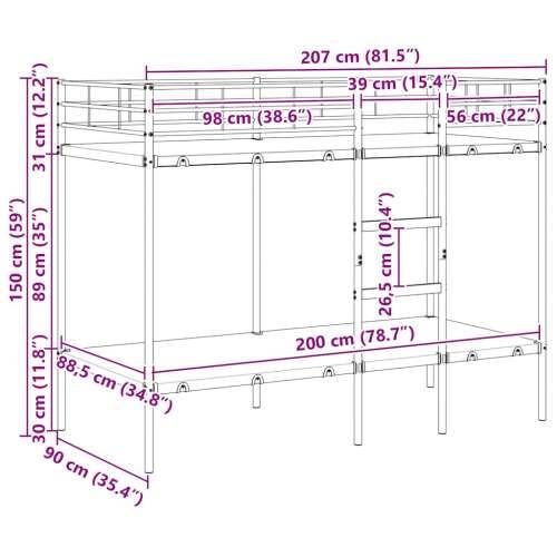 Krevet na kat bez madraca crni 90x200 cm čelik - Crna 90 x 200 cm Cijena