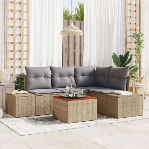 Vrtni sofa set 5 komada Bež i siva Ratan i poliester jastučići Cijena