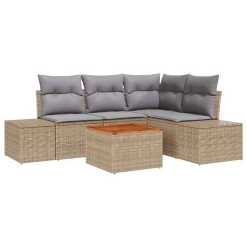 Vrtni sofa set 5 komada Bež i siva Ratan i poliester jastučići Cijena