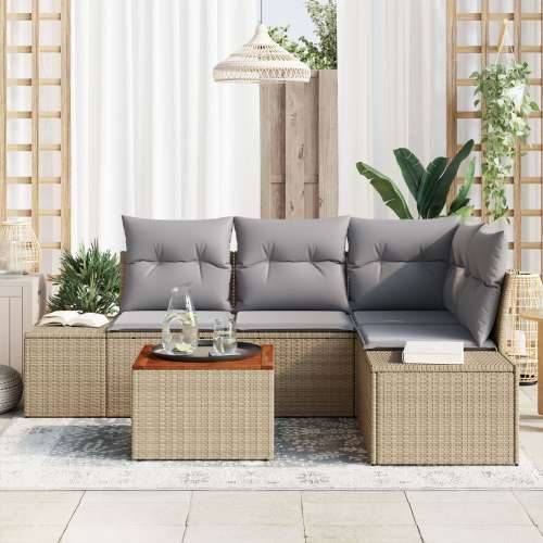 Vrtni sofa set 5 komada Bež i siva Ratan i poliester jastučići Cijena