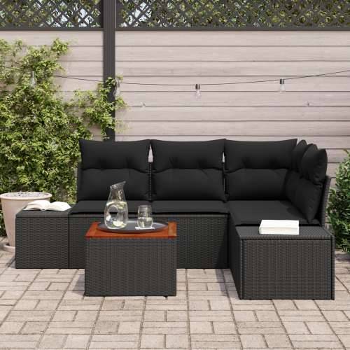 Vrtni Sofa Set 5 Dijelova Crna Poli Ratan, Kaljeno Staklo, Čelik Cijena