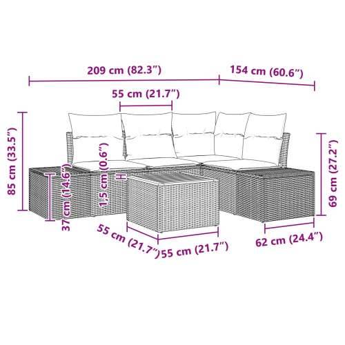 Vrtni Sofa Set 5 Dijelova Crna Poli Ratan, Kaljeno Staklo, Čelik Cijena