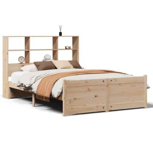 Krevet s regalom za knjige bez madraca 140x190 cm od borovine - Prirodna 140 x 190 cm Cijena