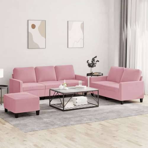 3-dijelni set sofa s jastucima ružičasti baršunasti - Ružičasta s jastučićima i tabureom Cijena