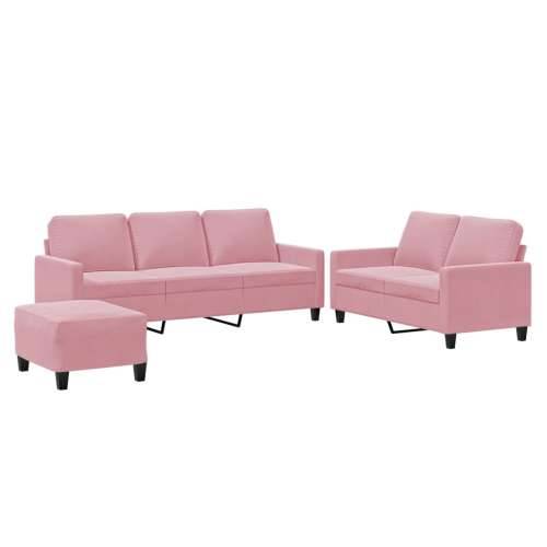 3-dijelni set sofa s jastucima ružičasti baršunasti - Ružičasta s jastučićima i tabureom Cijena