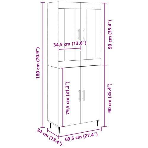 Vitrina od umjetnog hrasta 69.5x34x180 cm Konstruirano drvo Cijena