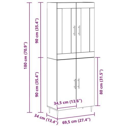Visoki kabinet Crna Oak 69.5x34x180 cm inženjersko drvo Cijena