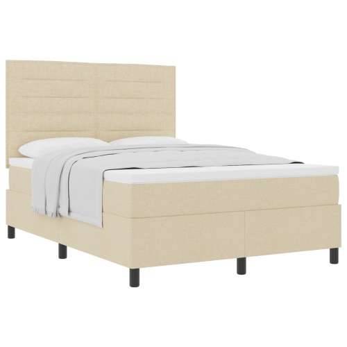 Box Spring Krevet s Madracem Krem 140x190 cm Tkanina Cijena