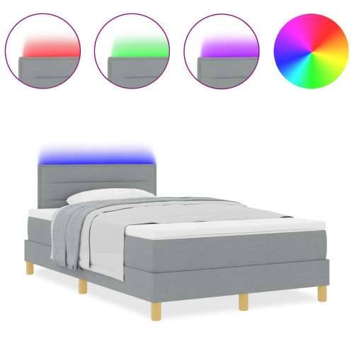 Box Spring Krevet s Madracem & LED Svjetlom Svjetlosive boje 120x200 cm Tkanina Cijena