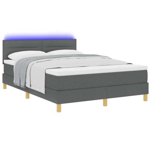 Box Spring Krevet s Madracem & LED Tamno Siva 140x200 cm Tkanina Cijena