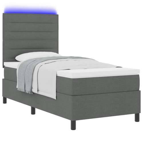 Krevet s proljećem s madracem & LED Tamnosivi 90x200 cm Tkanina Cijena