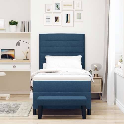 Box Spring Krevet s Madracem i Klupom Plavi 90x200 cm Tkanina Cijena